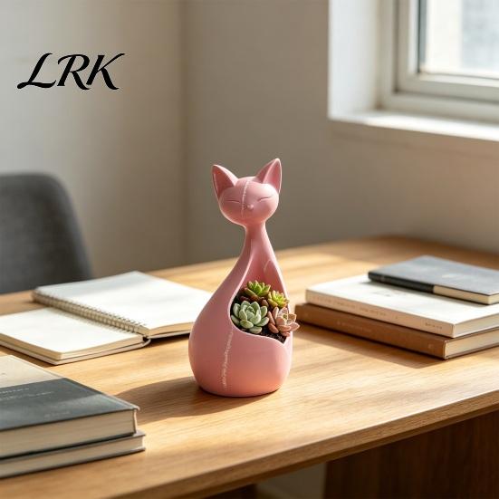 Матовый текстурный горшок для цветов, украшение, с 3D-печатной формой кошки, компактный размер, двойная белая функция и футляр для хранения для домашнего офисного стола