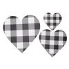 3Pcs Heart Shaped Wood Sign Plaid Wooden Wall Decor Rustic Hanging Plaque for Kitchen Bedroom Bathro