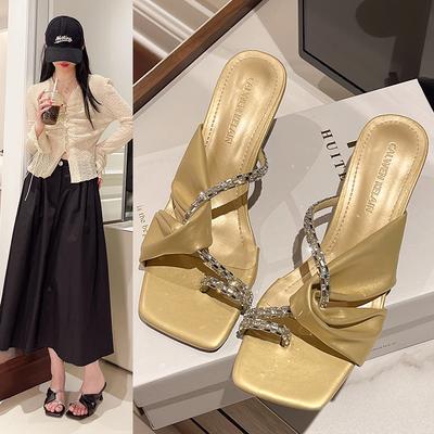 Мода Новая Мода Сексуальный Заостренный Носок Мюли Высокие Каблуки Женские Тапочки Мода Смешанный Цвет Слипоны Слайды Летняя Вечеринка Стриптиз Сандалии Обувь