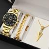 3 шт./набор 1 шт. мужские кварцевые часы с календарем и круглым циферблатом, 1 шт. браслет и 1 шт. ожерелье, идеальный выбор для подарков