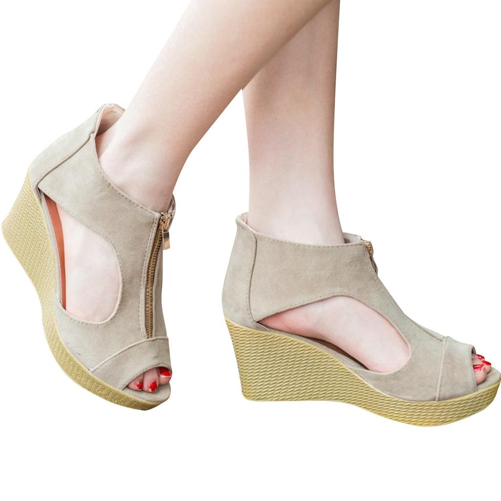 Женская обувь на танкетке, винтажные туфли на высоком каблуке с открытым носком и застежкой-молнией, сандалии