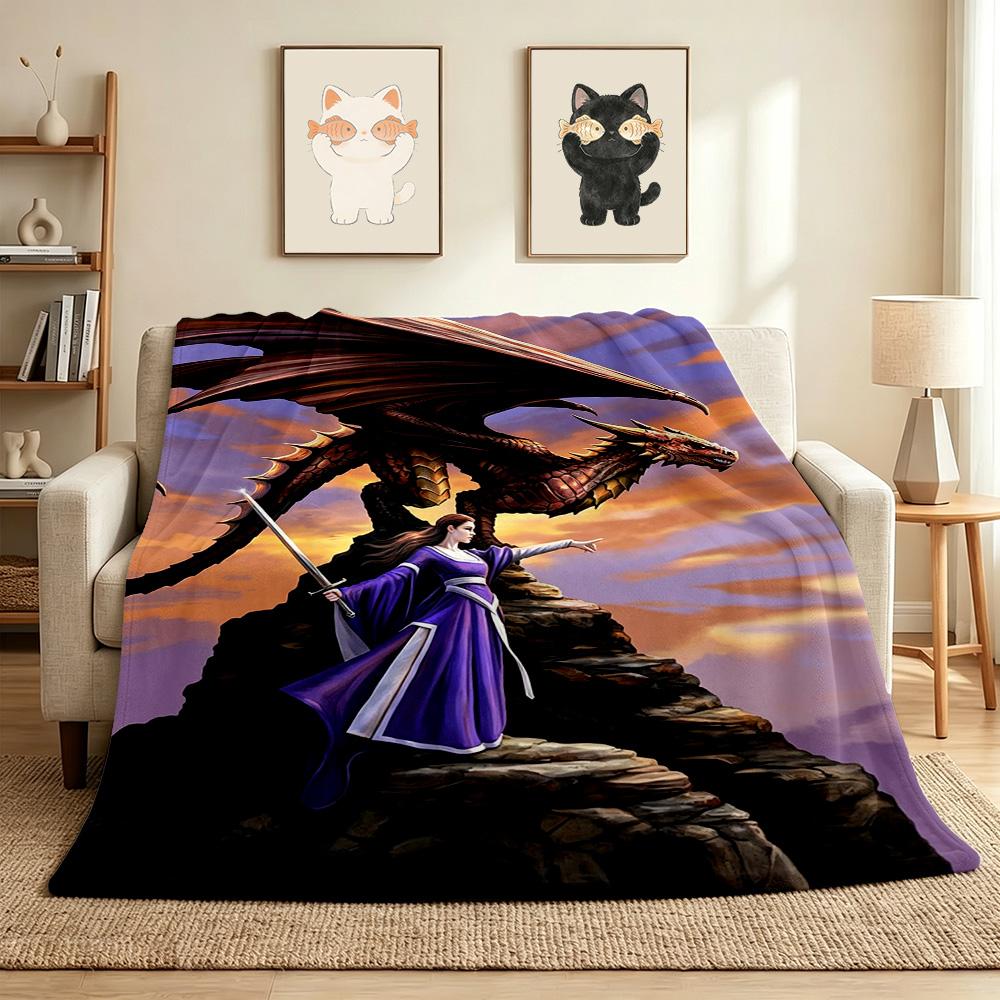 Dragon Battle Flannel Blanket Throw Blanket Soft Warm Sofa Bed Camping Home Decor Unique Christmas Gift Cs92282