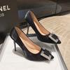 Fashion New Fashion Women's Thin Heels Shoes Women Pumps Wedding Party Leisure Crystals Luxury Comfortable Buckle Black Zapatos Mujer