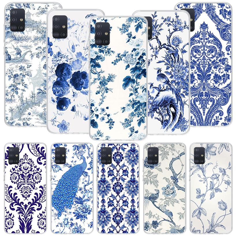 Сине-белая фарфоровая чехол-накладка для Samsung Galaxy A52 A32 A22 A12 A02S A50S A30S A51 A31 AA71 Note 20 Ultra 10 S10 Plus Gal