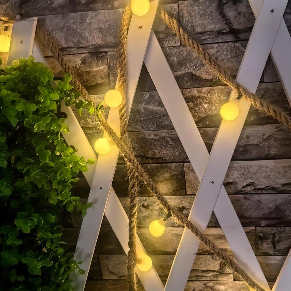 Солнечные Ретро Гирлянды из Конопляного Шнура с Шариками - Мерцающие Сказочные Огни для Украшения Улицы