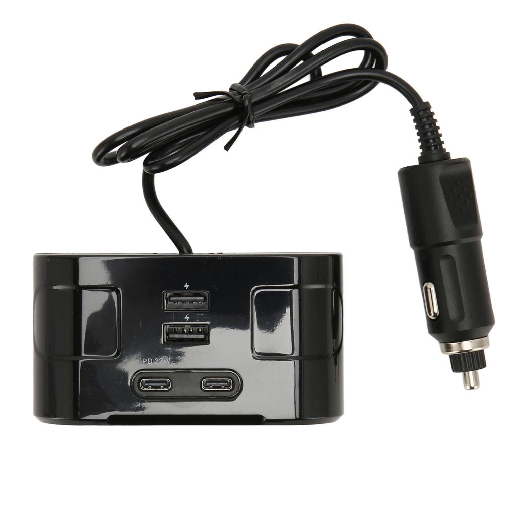 Car Cigarette Lighter Socket Splitter Multifunctional Over Voltage Protection USB Type C Output Port for Phones Tablets