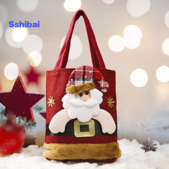Рождественский подарок Сумочка Портативная ручка Мультфильм 3D Санта-Снеговик Лось Медведь Прочная ткань Многоразовая продуктовая конфета Вечеринка Подарочная сумка