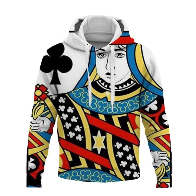 Игральные карты Покер KA Принт Толстовки Мужские/женские Смешные толстовки с капюшоном Мужская одежда Мальчики/девочки Harajuku Смешные куртки Пальто Топы