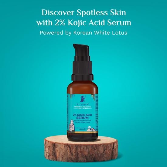 Pilgrim 2% Сыворотка койевой кислоты для лица (30 мл) с 1% альфа-арбутином и корейским белым лотосом от прыщей | Сыворотка для лица против пигментации для мужчин и женщин