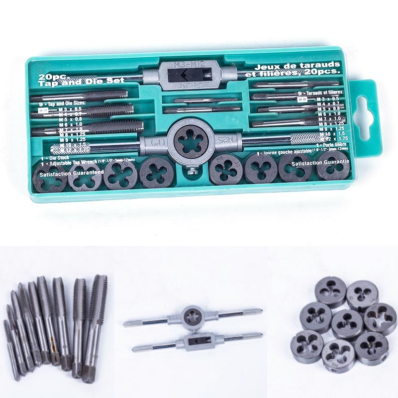 Модные 20 шт. / Компл. Метрический ручной метчик и набор матриц M3-M12 резьбовые заглушки прямые конические развертки инструменты