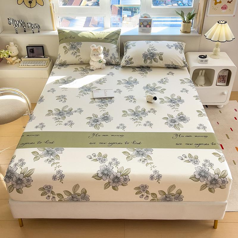 100%Cotton Fitted Bed Sheet Flower Printed Bed Sheet Set Single/Queen/King Pure Cotton Mattress Cover Protector Fitted Sheet