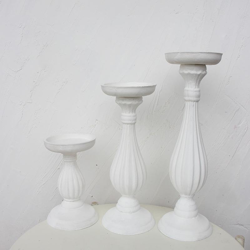 Vintage Wooden White Embryo Candlestick White Wood Powder Candlestick