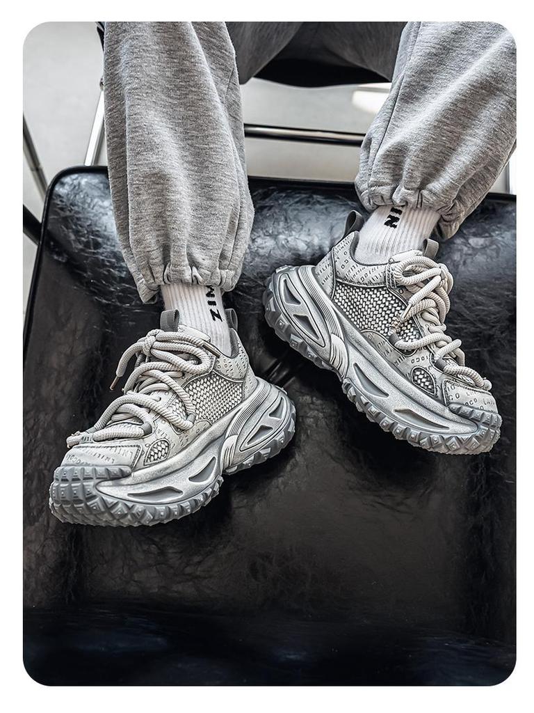 Мужские спортивные кроссовки из сетки класса люкс: Нескользящие, дышащие, толстая подошва, увеличивающие рост, повседневные кроссовки для бега в стиле «папа» на осень/зиму.
