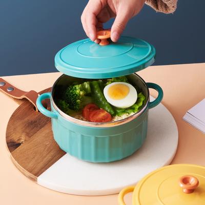 Миска из нержавеющей стали с крышкой и ложкой, с двойной изоляцией, миска для супа рамен, большой вместимости, набор мисок для лапши, фруктов, салата, кухонные инструменты