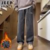 JEEP SPIRIT Men's Fleece-Lined Loose Straight Jeans