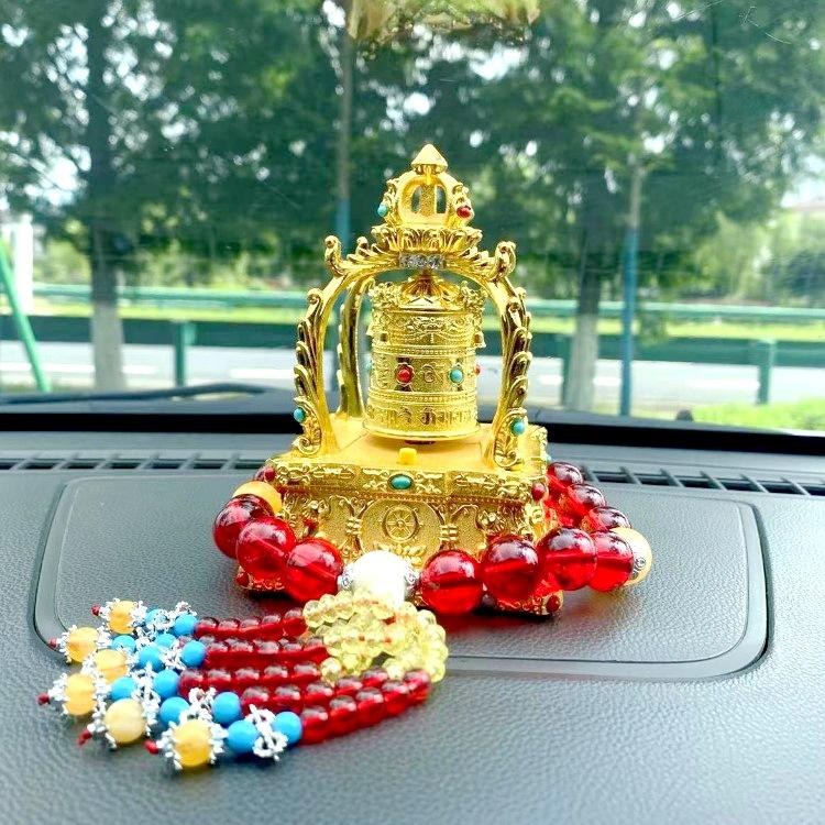 Creative Solar Alloy Car Accessories Prayer Wheel Automatically Rotates Car Interior Decoration Feng Shui  Buddhism