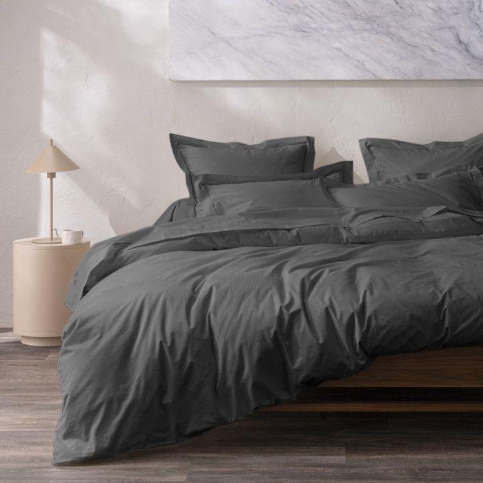 Taie d'oreiller percale de coton peigné "Julian" toutes dimensions Coton Pur - Julian Ardoise - Taie d'oreiller 65 x 65 cm finition