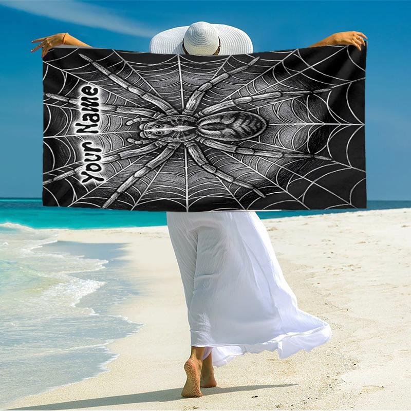 1PC Custom Name "Spider Web Design" Beach Towel Highly Absorbent And Sand-Resistant Towel for Swimming, Pool, Yoga, And Travel Lightweight