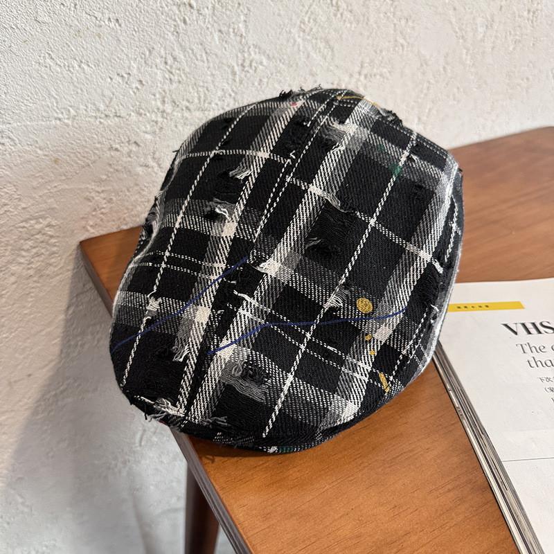 Ретро берет в клетку с ветрозащитным козырьком для повседневной носки и для законодателей моды