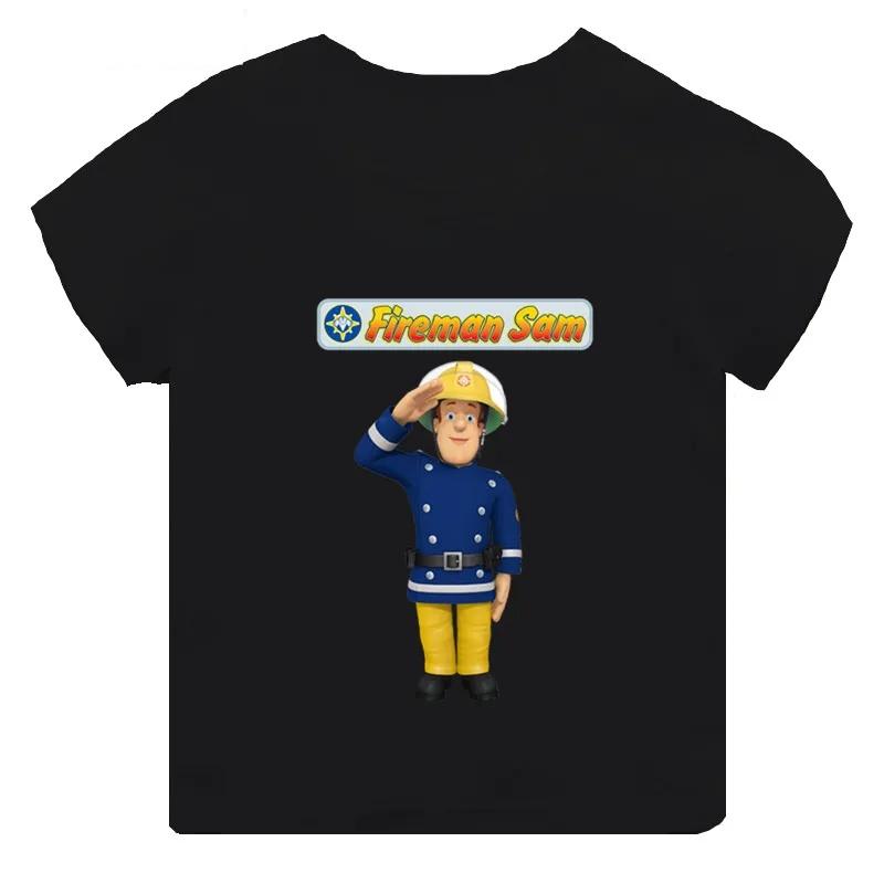 Fireman Sam Print Cartoon Funny Black Short Sleeve New Men Women Tee Adults Children Boy Gril Top Kid Parent Child Cotton Tshirt