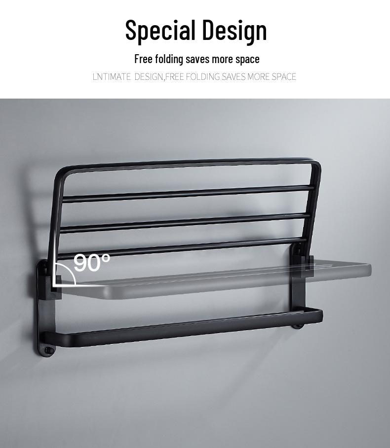 Черная алюминиевая полка для полотенец для ванной без сверления и набор аксессуаров
