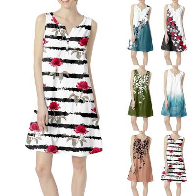 Женское летнее повседневное платье с V-образным вырезом и принтом в виде цветного платья с карманами