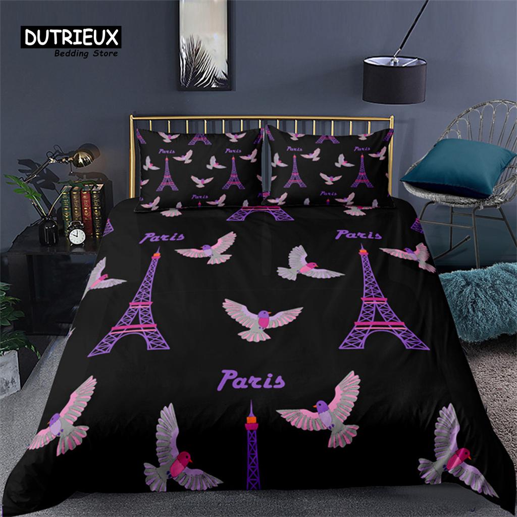 Набор пододеяльников 2/3 шт. Мягкий Париж Эйфелева башня Любовное сердце 3D принт Кинг Квин Постельное белье Микрофибра Пододеяльник Домашний текстиль