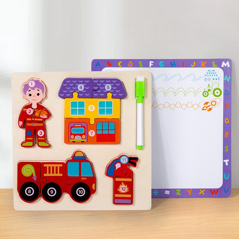 Children'S Early Education Puzzle Two-In-One Character Puzzle Drawing Board Exercise Hand-Eye Coordination Role Cognitive Toy