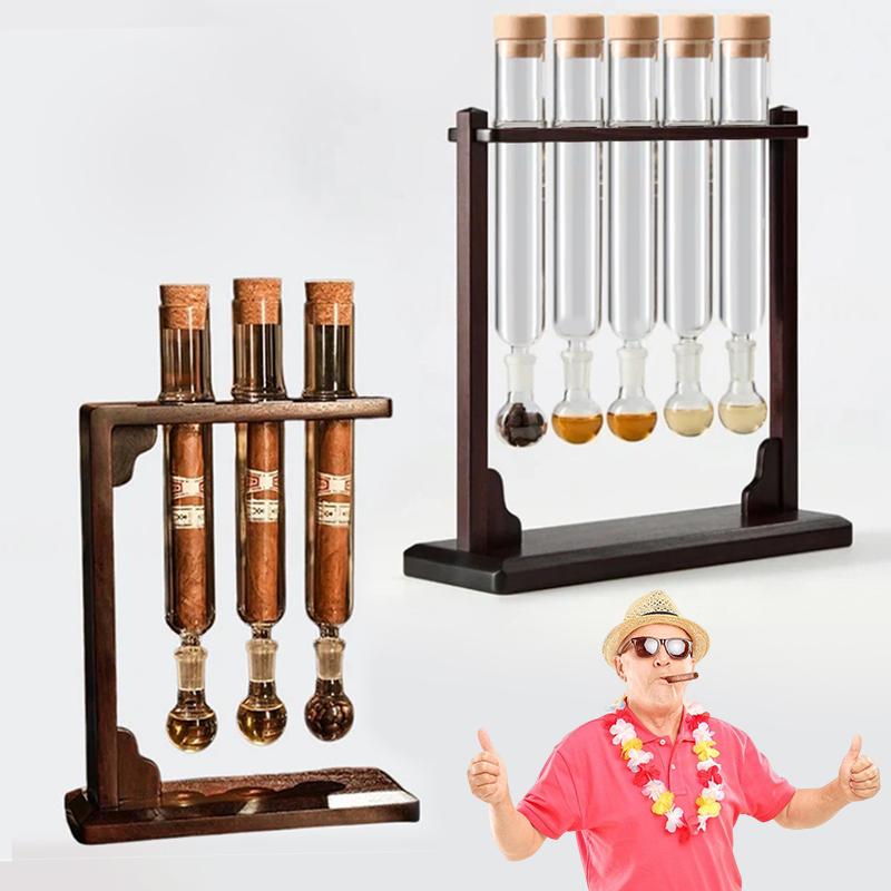 Cigar Flavor Infuser Humidor With Glass Tube,Red Wood Bracket With Humidifier And Hygrometer,Portable Cigar Storage Case