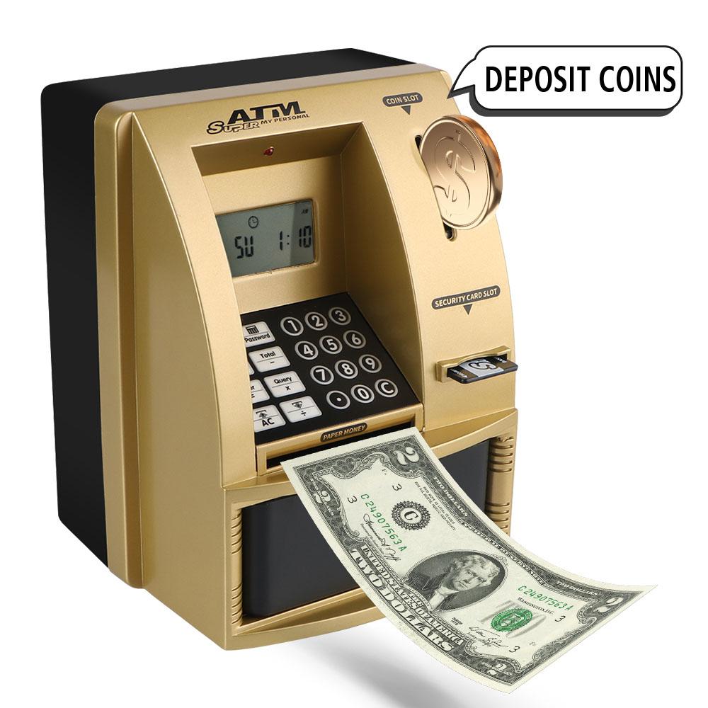 Electronic Piggy Bank Cash Coins Saving Box Christmas Gift ATM Automatic Deposit Banknote Password Money Box ATM Bank Safe Box
