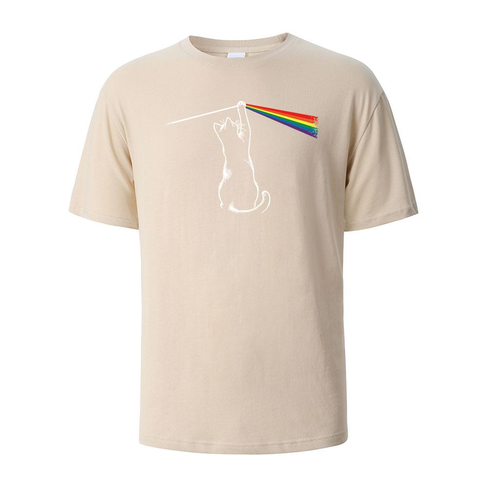 25 Новая мужская футболка с круглым вырезом и принтом Cat Light Simplicity, летний хлопок, дышащая, комфортная, большого размера, уличная, с короткими рукавами