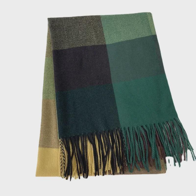 Women's Autumn/Winter 2022 Warm Imitation Cashmere Plaid Scarf Shawl - Korean Style