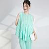 Temperament Fashion Pleated Suit Women's Striped Irregular Sleeveless T-Shirt Top High Waist Drape Straight Pants Two-piece Set