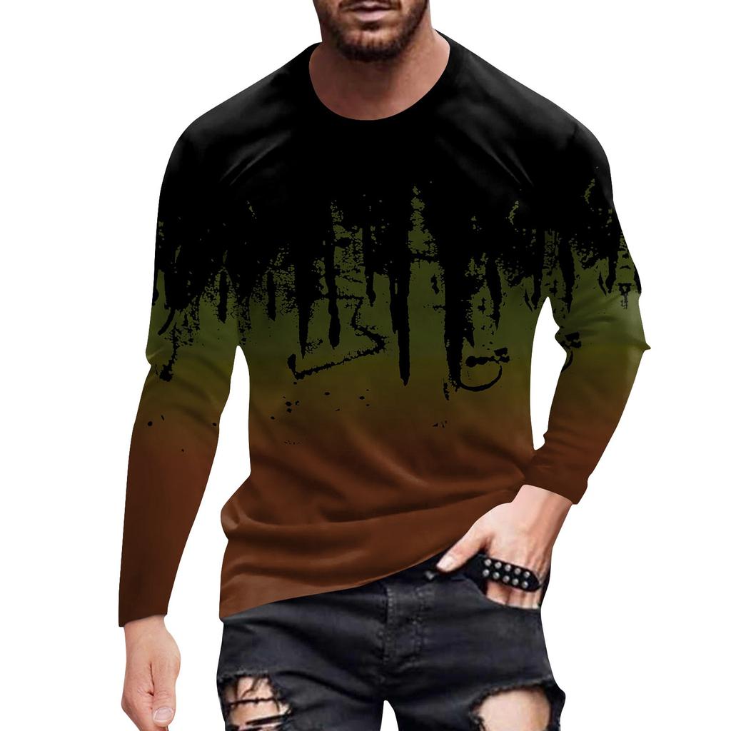 Мужская весенняя футболка с длинным рукавом с чернильным принтом Мужская свободная повседневная модная футболка с длинным рукавом