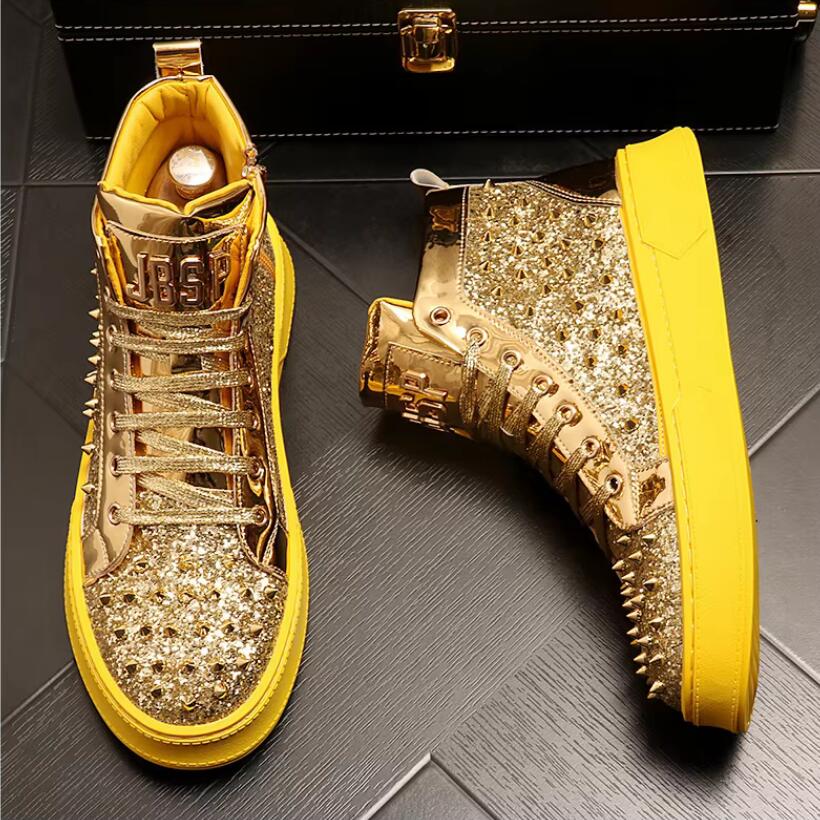 Fashion Luxury Designer Diamond Casual Shoes High Quality Riveted High Top Suede Zipper Sneakers Zapatos Hombre A7