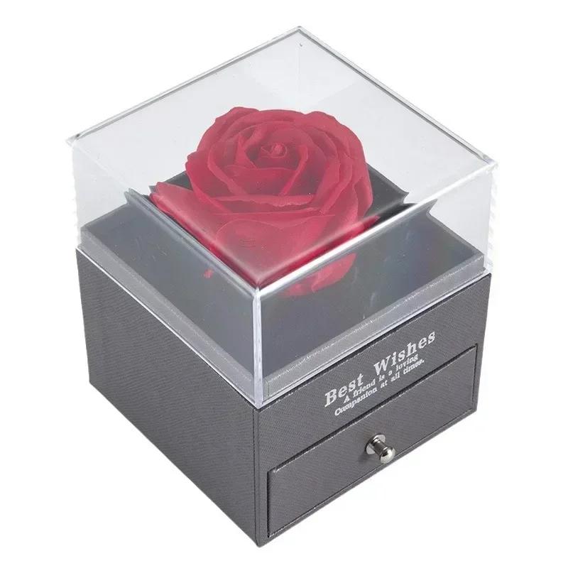 Elegant Preserved Rose Box with Jewelry Drawer for Mothers Day Birthday Anniversary Gifts and Special Keepsake Present for Her