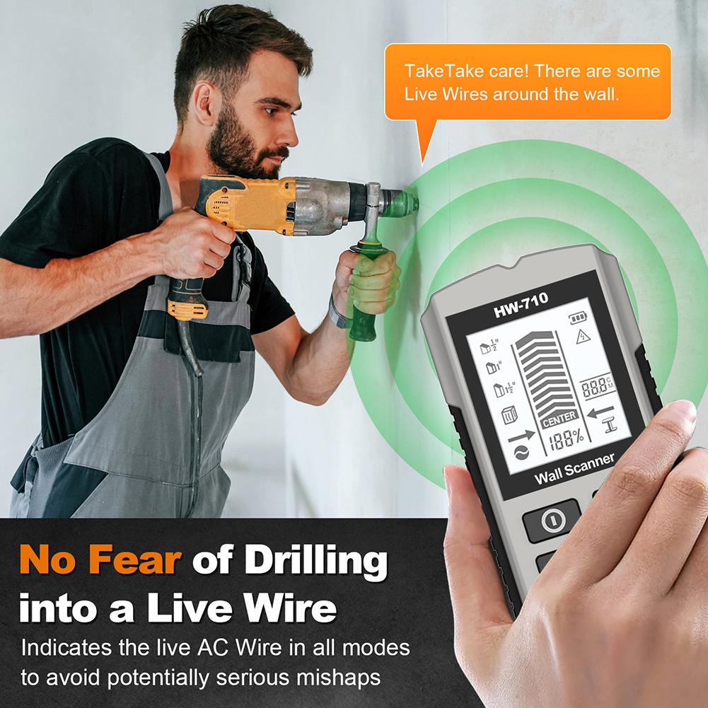 6-in-1 Stud Finder Wall Scanner Green Backlight Stud Locator Wall Detector for Detecting 1-1/2 Inch Drywall Stud Center