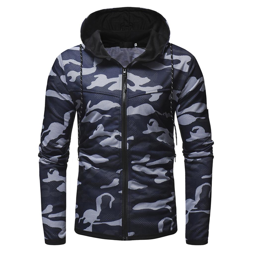 Мужская повседневная камуфляжная спортивная толстовка с длинным рукавом на молнии с капюшоном, куртка, пальто