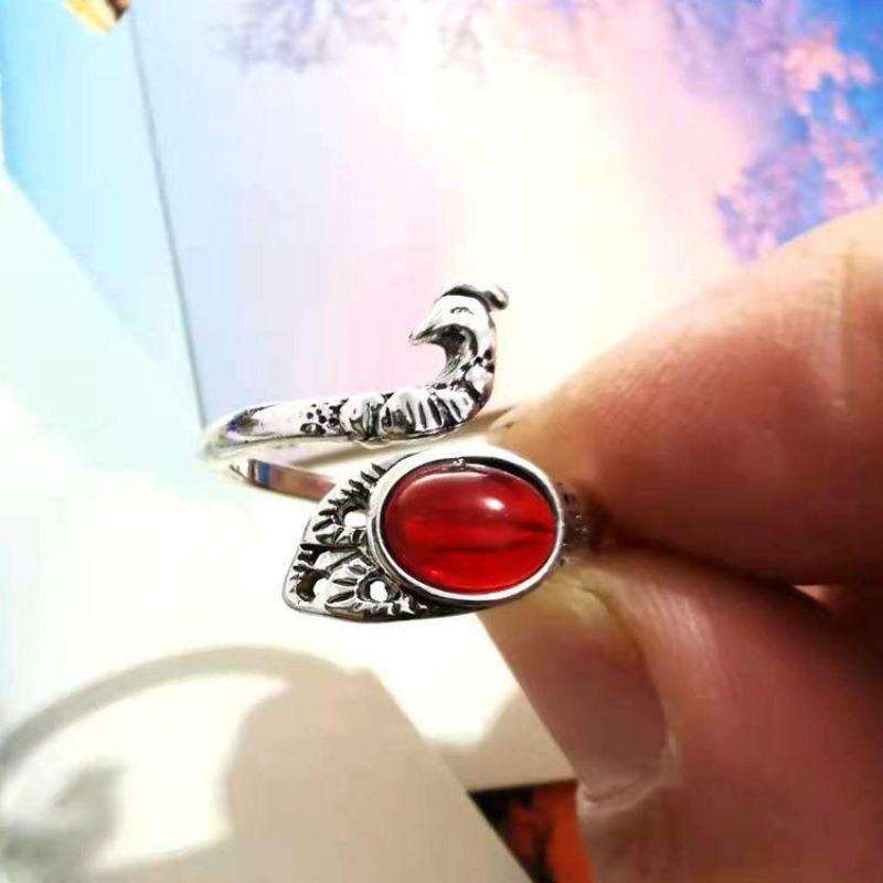 Простое ретро объемное кольцо с павлином женское кольцо