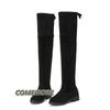 Мода 2024 года, черные высокие сапоги до бедра, женские зимние сапоги выше колена, плоские эластичные сексуальные модные туфли, весна-осень, повседневные