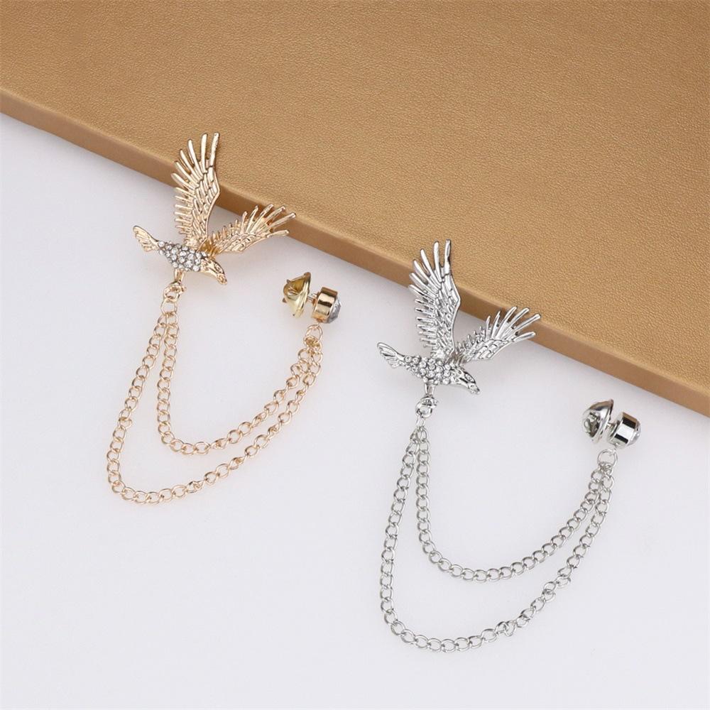Vintage Eagle Tassel Brooch Rhinestone Suit Lapel Pin Fashion Suit Collar Pin  Gift