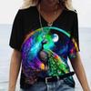Роскошная женская футболка с рисунком павлина, летняя свободная женская одежда, большая блузка с v-образным вырезом, женские повседневные повседневные футболки с короткими рукавами