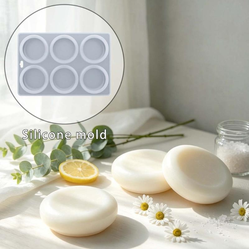 Круглая силиконовая форма на 6 ячеек Пищевой силикон Безопасна для посудомоечной машины Для мыла ручной работы, свечей, шоколадных десертов и муссов Выпечка