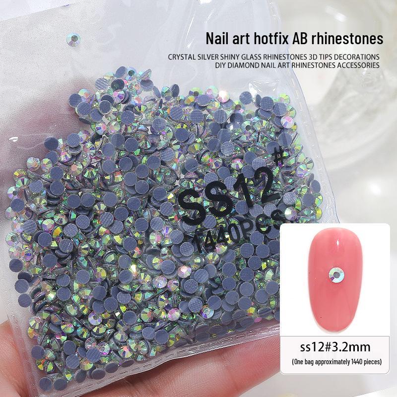Nail Art Rhinestones Set: 1440pcs Hotfix White Round Flat Back Stones for Nail Decoration.