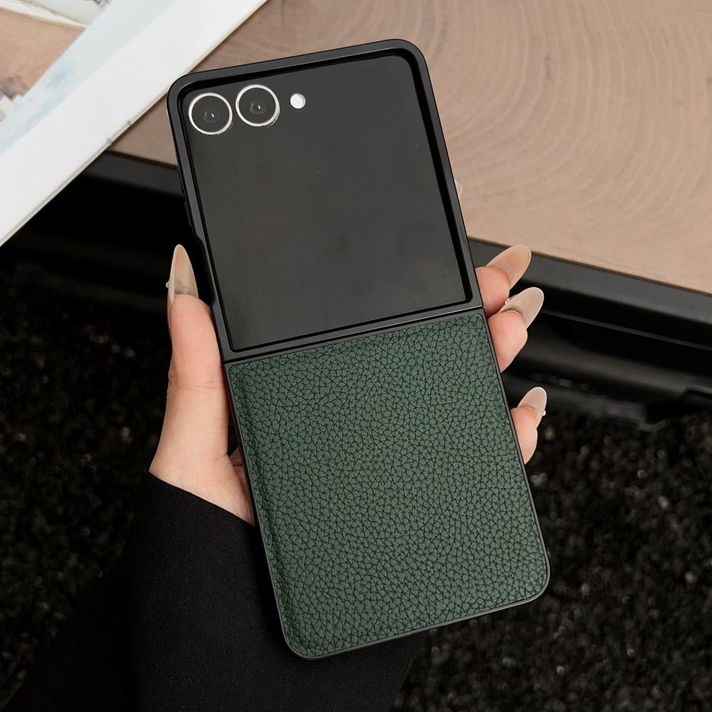 Роскошный чехол для телефона из кожи с узором личи для Samsung Galaxy Z Flip 7 6 5 4 3 5G, противоударный мягкий чехол для ZFlip6 Flip5 Flip4