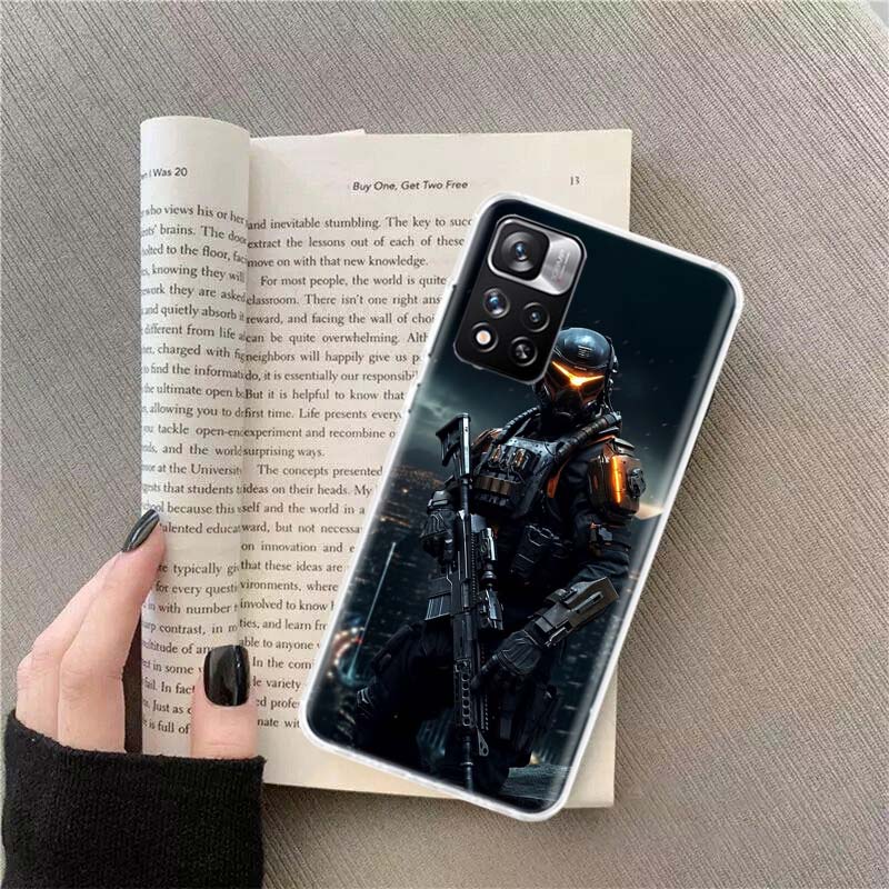 Power Army Soldier Phone Case For Redmi Note 13 12 Pro Plus 14 15 Pro 5G 11 11T 11E 11S 10 Pro 10S 9 9S Cover Cell Clear TPU Cap