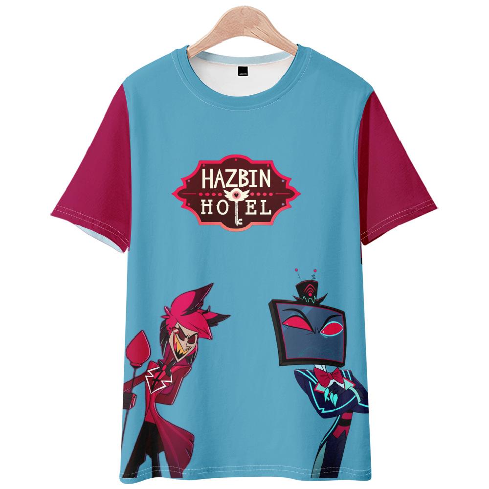 10 цветов Hazbin Hotel аниме женские мужские футболки с мультяшным принтом и круглым вырезом, большие размеры с короткими рукавами, модная мужская одежда, уличная одежда
