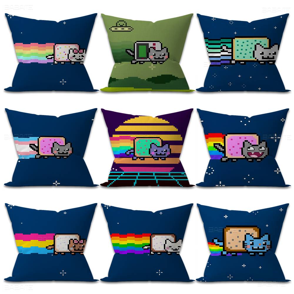 Funny NNyan Cat Cushion Cover Inches Farmhouse Decor Home Throw Pillow Covers for Couch Decorations