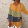 Женские повседневные топы, рубашка средней длины с v-образным вырезом и длинными рукавами, свободная посадка с цветными блоками, футболка с нерегулярным подолом и принтом, повседневные топы для отдыха