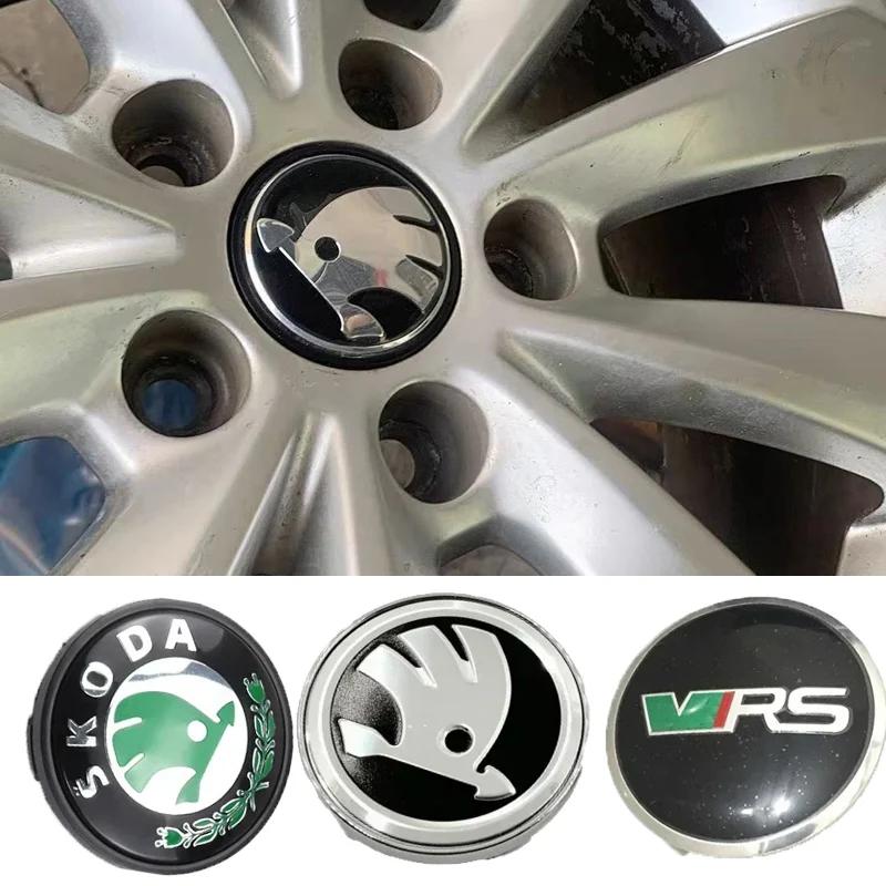 CXUX8 4PCS Car Wheel Center Hub Caps Tire Decoration For Skoda Logo Rapid Kodiaq Fabia Karoq Laura Superb VRS Yeti Octavia Scala